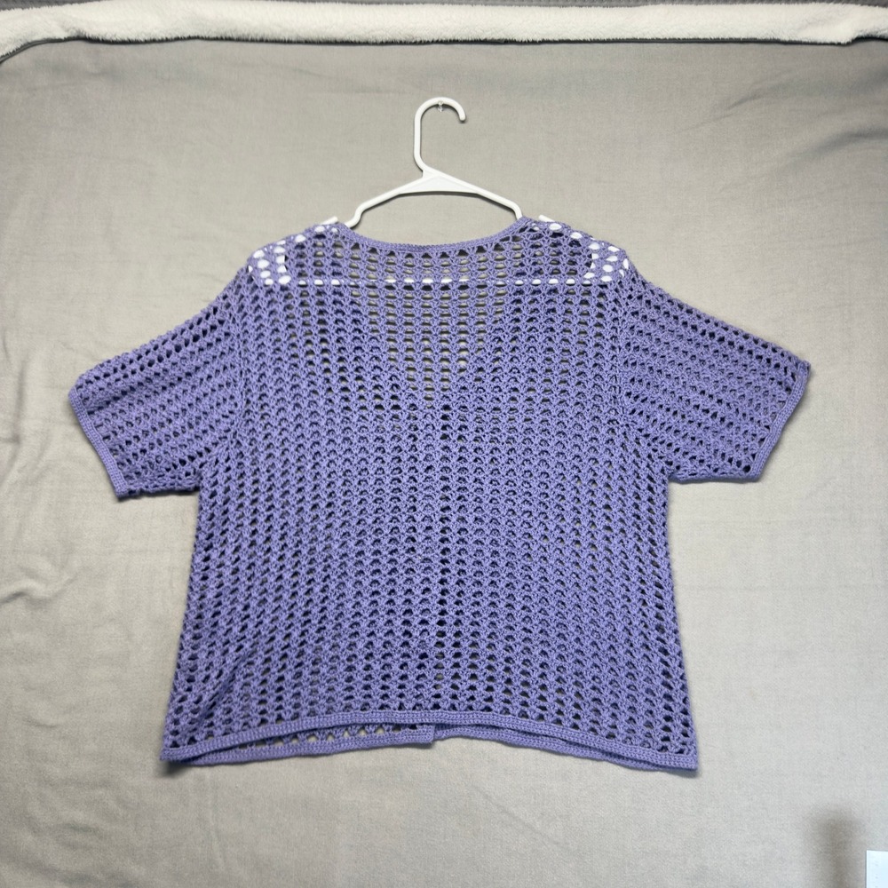 Handmade Y2K Crochet Cardigan Women Medium Purple Short Sleeve Boho Knit V-Neck - Picture 9 of 9